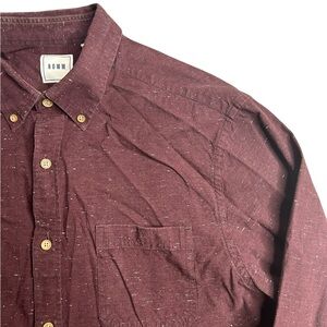 ROWN Men’s Long Sleeve Button Down‎ Shirt Maroon Premium Fabric Size Large